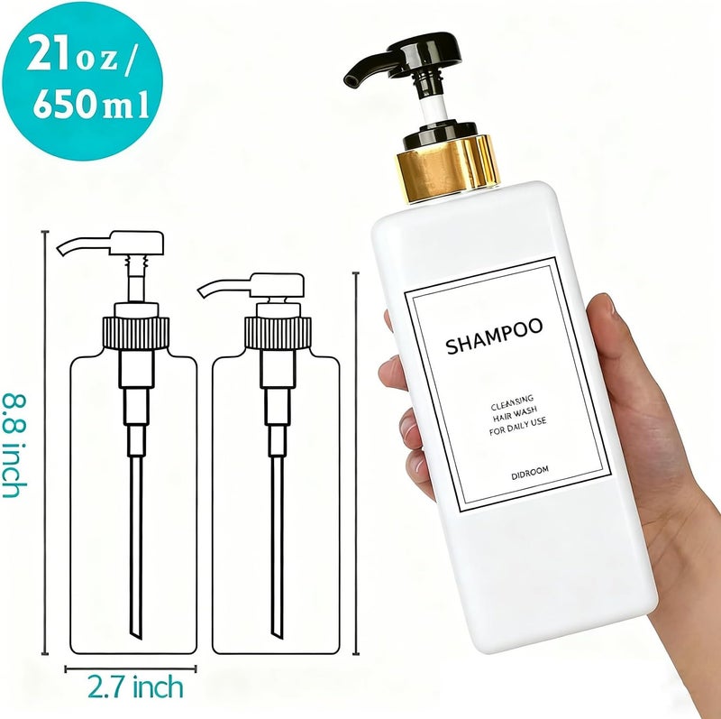 DIDROOM Modern Gold Shampoo and Conditioner Dispenser (21 oz, Pack of 3) Refillable Pump Bottle Set Empty Shower Plastic Bottles with Pump for Bathroom Body Wash Soap and Shower, 3 Types Waterproof Labels - Image 3